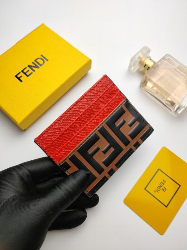 1:1 Replica Fendi Card Case Brown With Red Card Slots For Women 4in/10cm FF 8M0445AAIIF13VJ