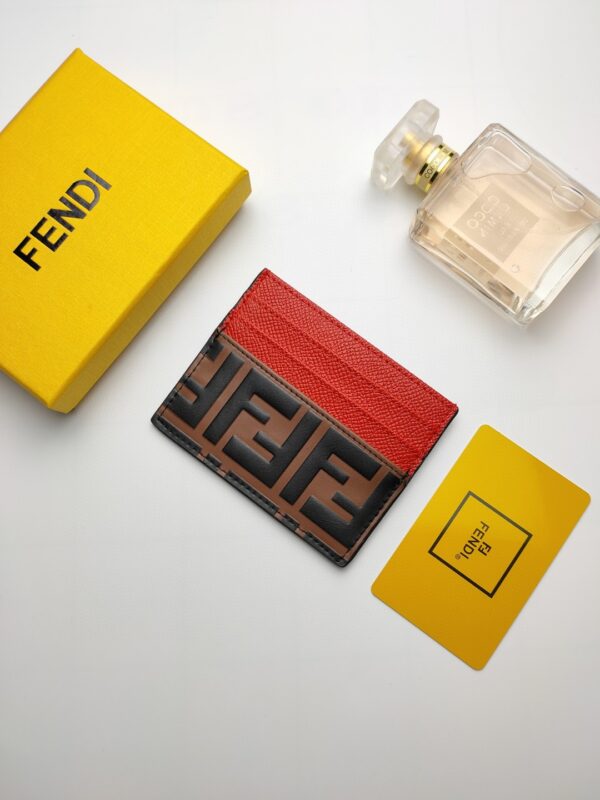 1:1 Replica Fendi Card Case Brown With Red Card Slots For Women 4in/10cm FF 8M0445AAIIF13VJ