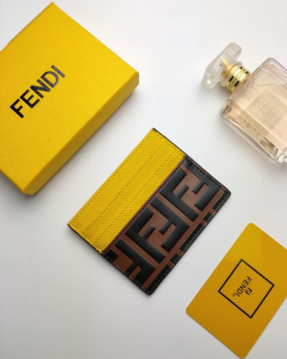 1:1 Replica Fendi Card Case Brown With Yellow Card Slots For Women 4in/10cm FF 8M0445AAIIF19DA