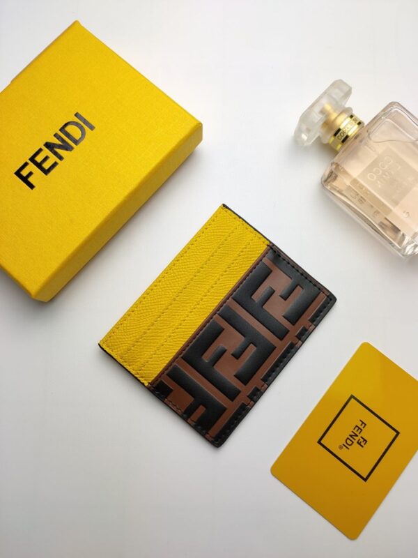 1:1 Replica Fendi Card Case Brown With Yellow Card Slots For Women 4in/10cm FF 8M0445AAIIF19DA