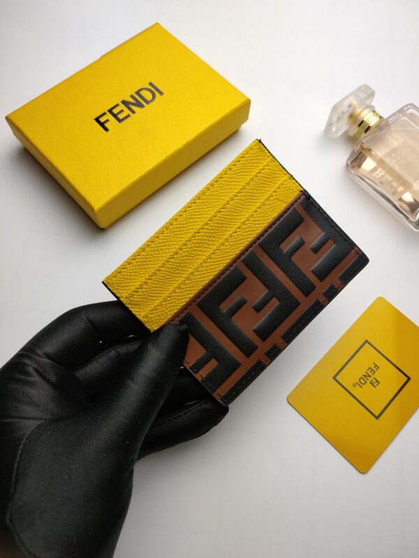 1:1 Replica Fendi Card Case Brown With Yellow Card Slots For Women 4in/10cm FF 8M0445AAIIF19DA