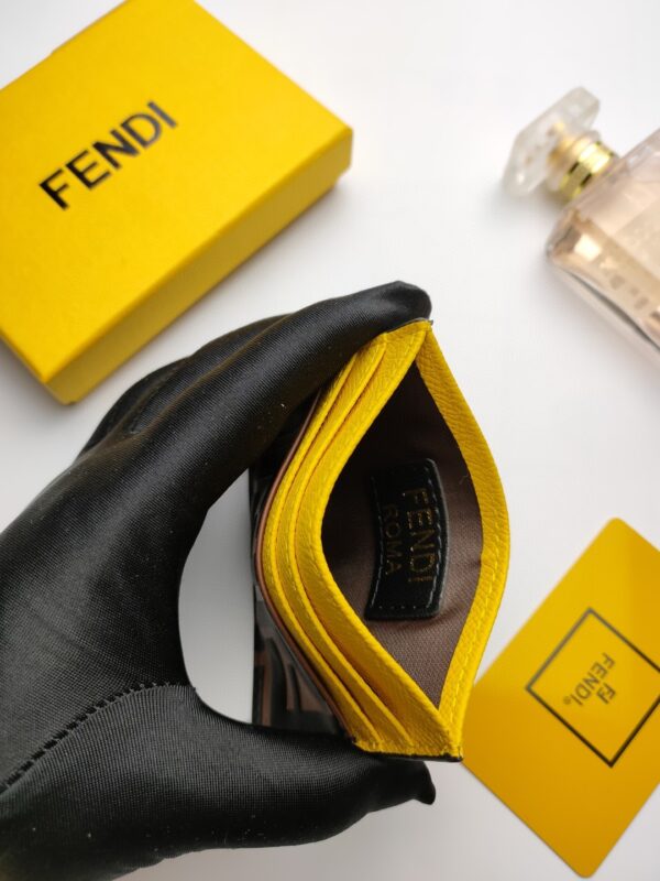 1:1 Replica Fendi Card Case Brown With Yellow Card Slots For Women 4in/10cm FF 8M0445AAIIF19DA