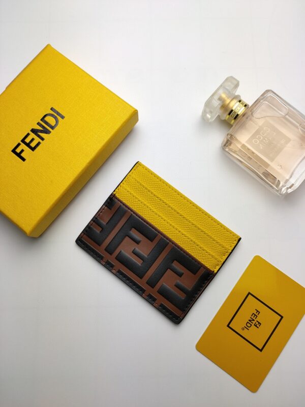 1:1 Replica Fendi Card Case Brown With Yellow Card Slots For Women 4in/10cm FF 8M0445AAIIF19DA