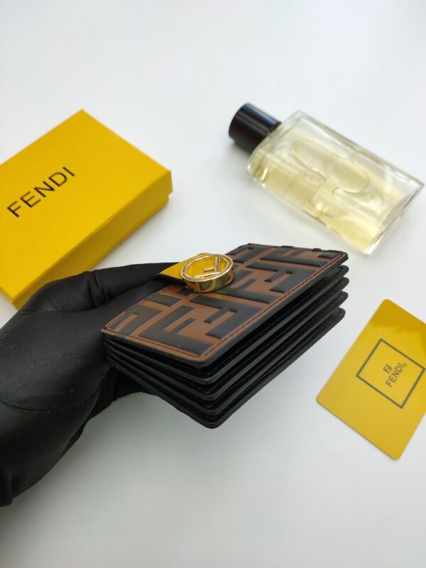 1:1 Replica Fendi Card Holder Brown With Yellow Gusseted Card Holder For Women 4in/10cm FF 8M0301A6CBF19DA