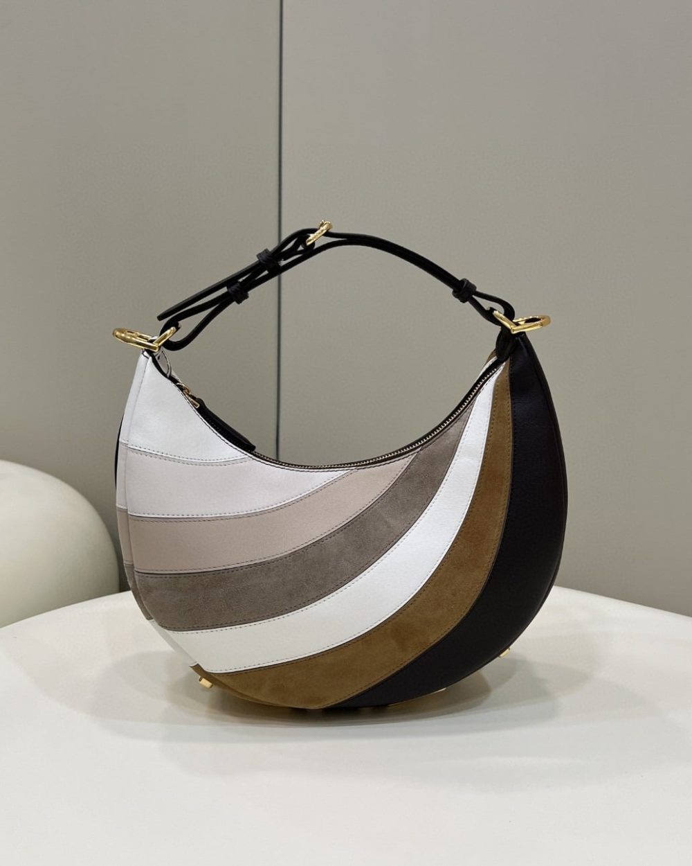 1:1 Replica Fendi Fendigraphy Small Beige And Brown Inlay Bag For Woman 24.5cm/9.5in 8BR798AJSSF1HNV