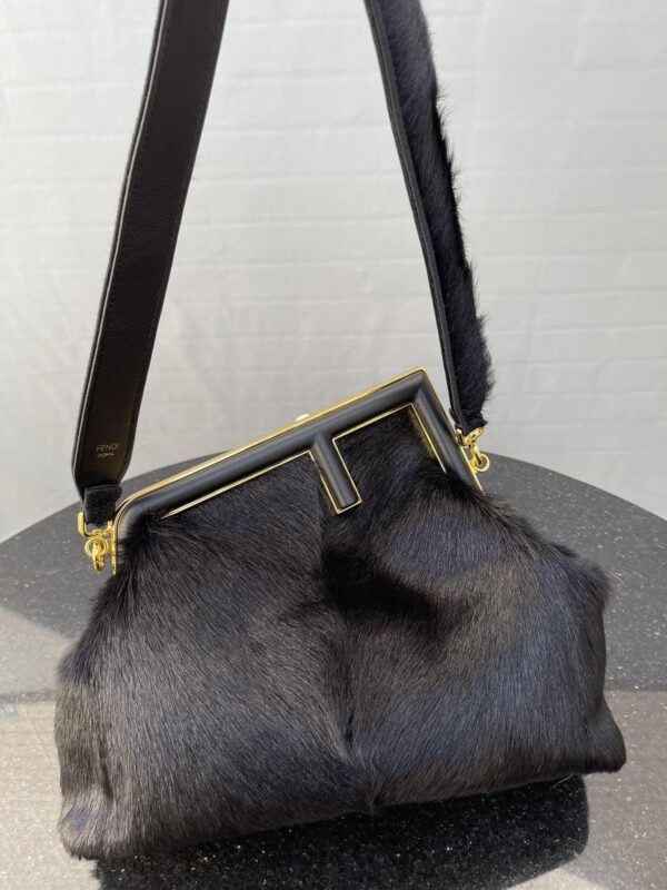 1:1 Replica Fendi First Medium Black Fox Fur Bag For Woman 32.5cm/13in