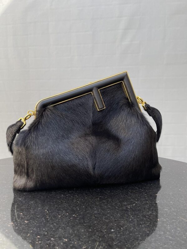 1:1 Replica Fendi First Medium Black Fox Fur Bag For Woman 32.5cm/13in