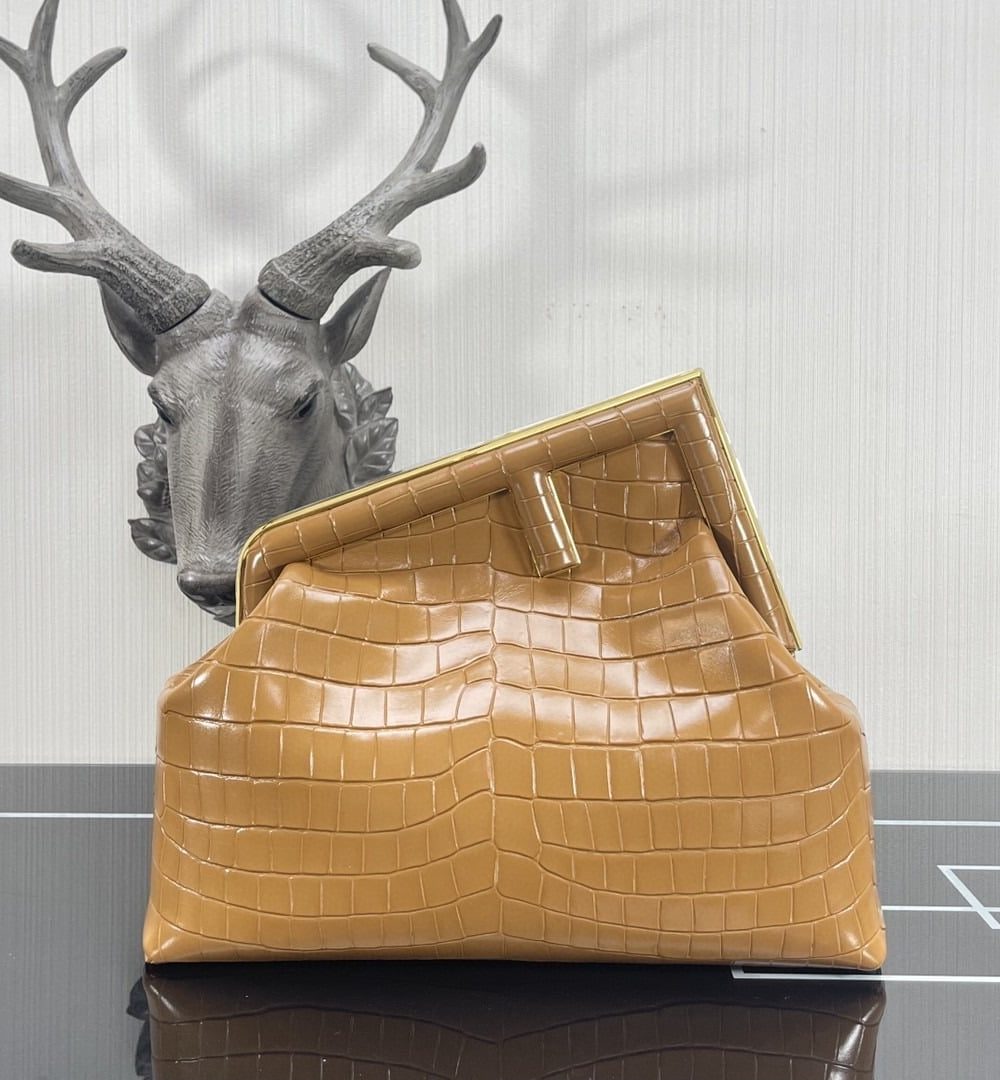 1:1 Replica Fendi First Medium Brown Crocodile Bag For Woman 32.5cm/13in