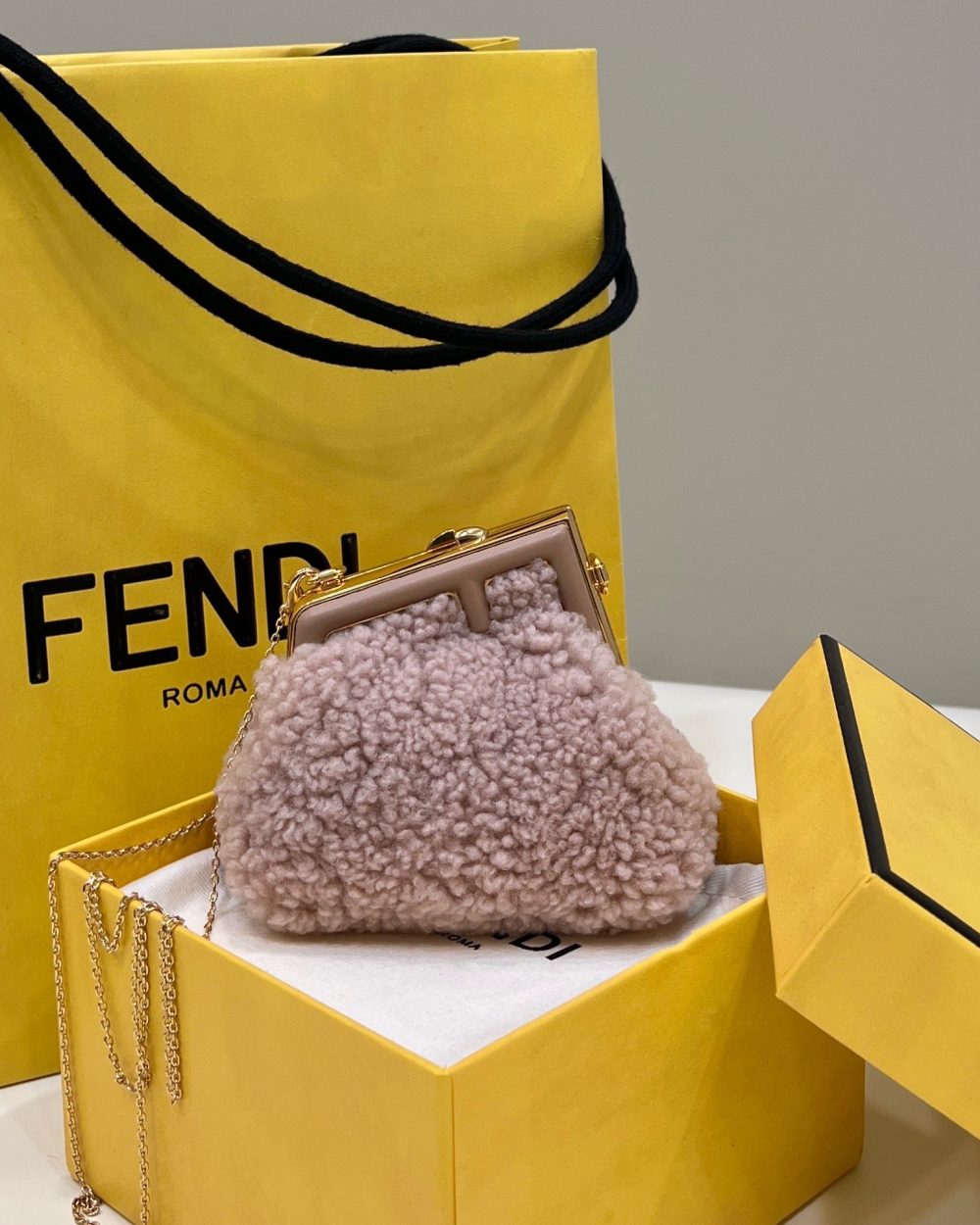 1:1 Replica Fendi First Mini Pink Mink Bag For Woman 11.5cm/4in