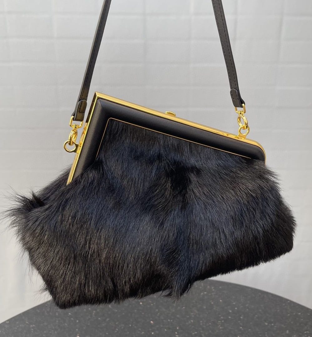 1:1 Replica Fendi First Small Black Fox Fur Bag For Woman 26cm/10in