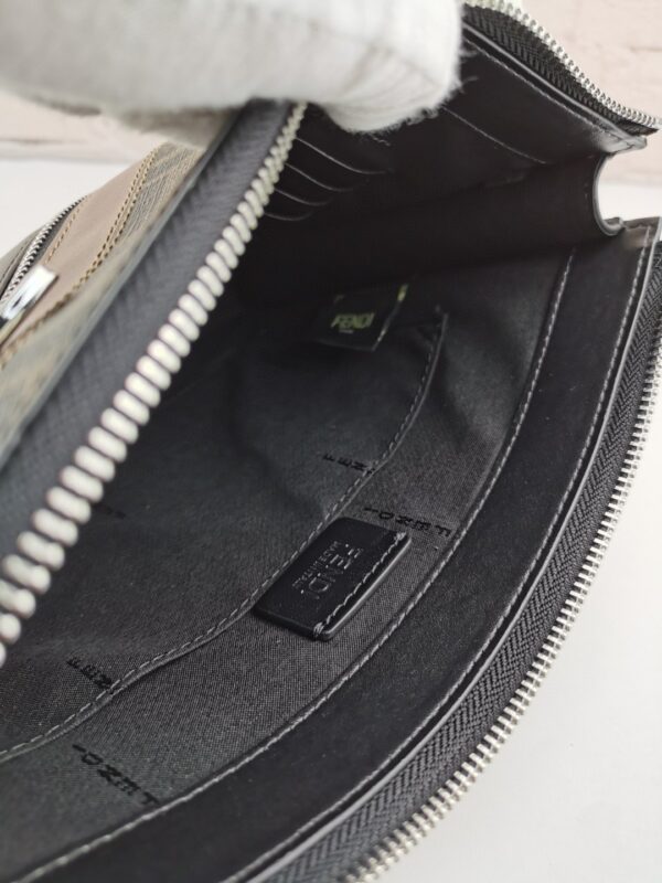 1:1 Replica Fendi Flat Pouch Black Fabric Pouch Grey Stripes For Men 27cm/10.5in FF