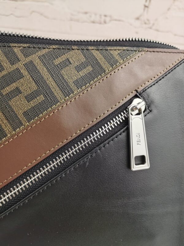 1:1 Replica Fendi Flat Pouch Black Fabric Pouch Grey Stripes For Men 27cm/10.5in FF