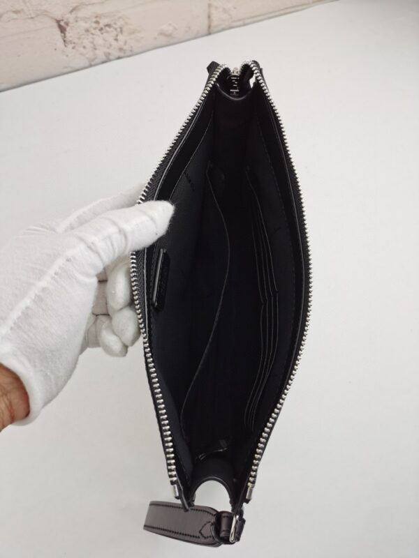 1:1 Replica Fendi Flat Pouch Black Fabric Pouch Grey Stripes For Men 27cm/10.5in FF