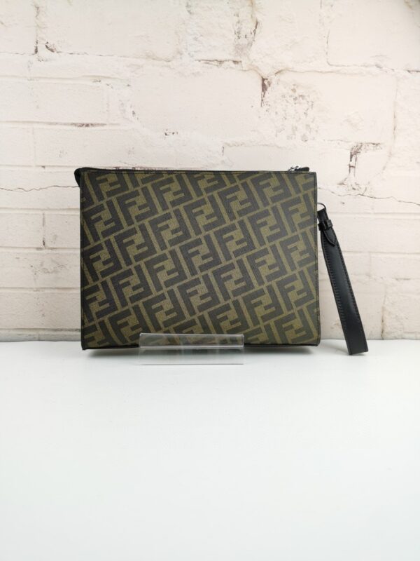 1:1 Replica Fendi Flat Pouch Black Fabric Pouch Grey Stripes For Men 27cm/10.5in FF