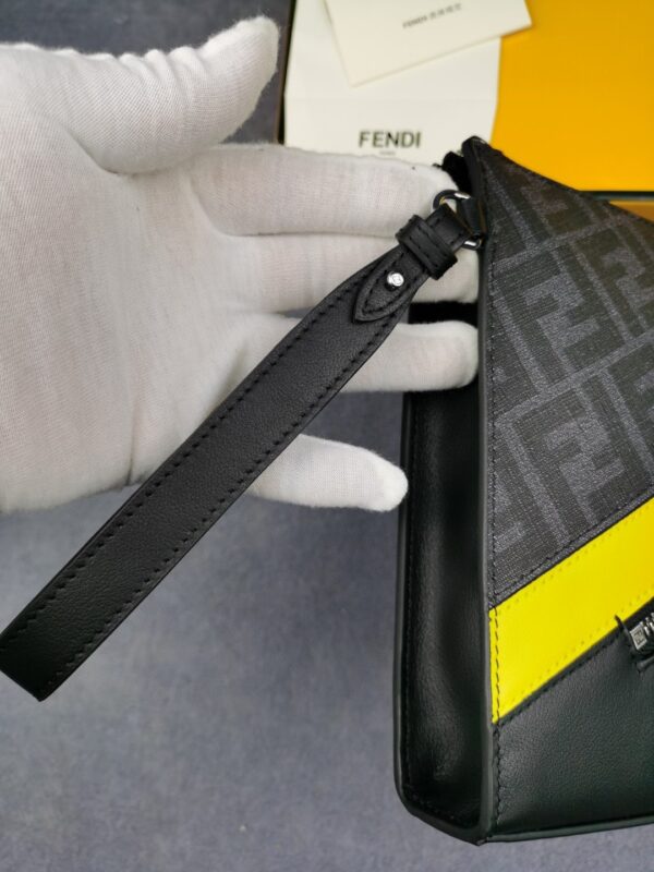 1:1 Replica Fendi Flat Pouch Black Fabric Pouch Yellow Stripes For Men 27cm/10.5in FF 7VA491A9XSF0R2A