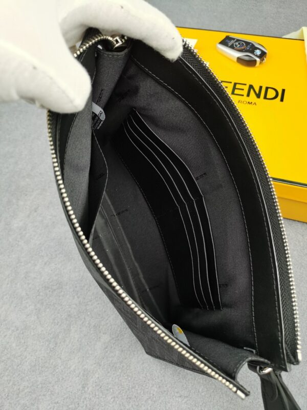 1:1 Replica Fendi Flat Pouch Black Fabric Pouch Yellow Stripes For Men 27cm/10.5in FF 7VA491A9XSF0R2A