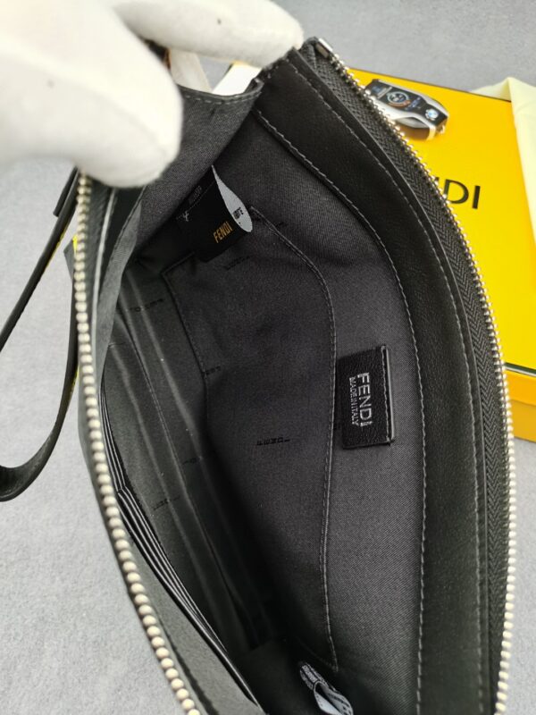 1:1 Replica Fendi Flat Pouch Black Fabric Pouch Yellow Stripes For Men 27cm/10.5in FF 7VA491A9XSF0R2A