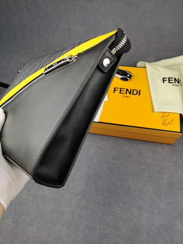 1:1 Replica Fendi Flat Pouch Black Fabric Pouch Yellow Stripes For Men 27cm/10.5in FF 7VA491A9XSF0R2A