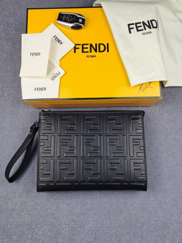 1:1 Replica Fendi Flat Pouch Black Nappa Pouch For Men 27cm/10.5in FF 7VA491A72VF0GXN