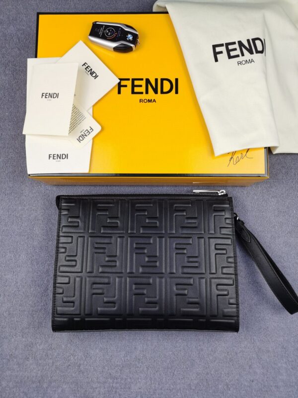 1:1 Replica Fendi Flat Pouch Black Nappa Pouch For Men 27cm/10.5in FF 7VA491A72VF0GXN