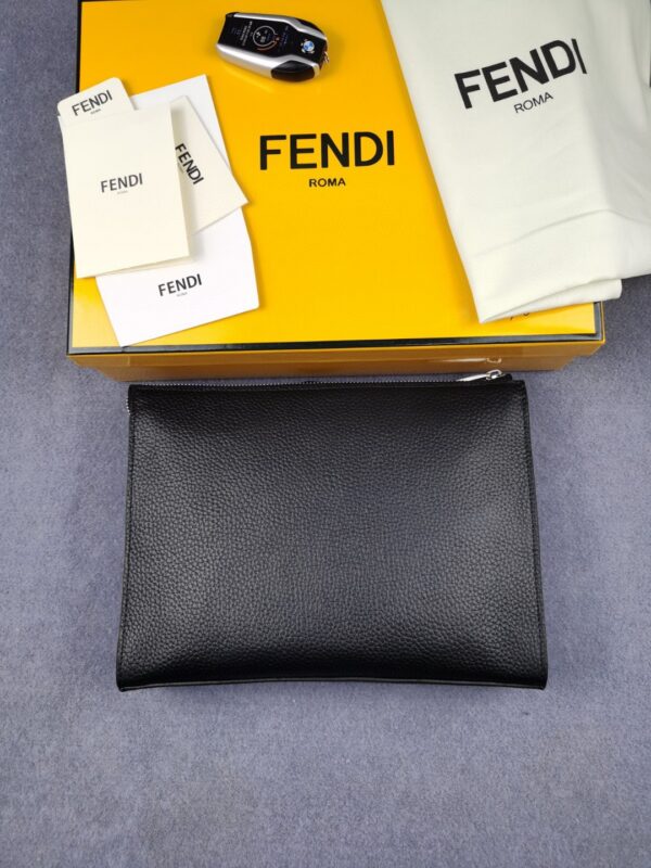 1:1 Replica Fendi Flat Pouch In Black with Silver Hardware For Men 27cm/10.5in FF