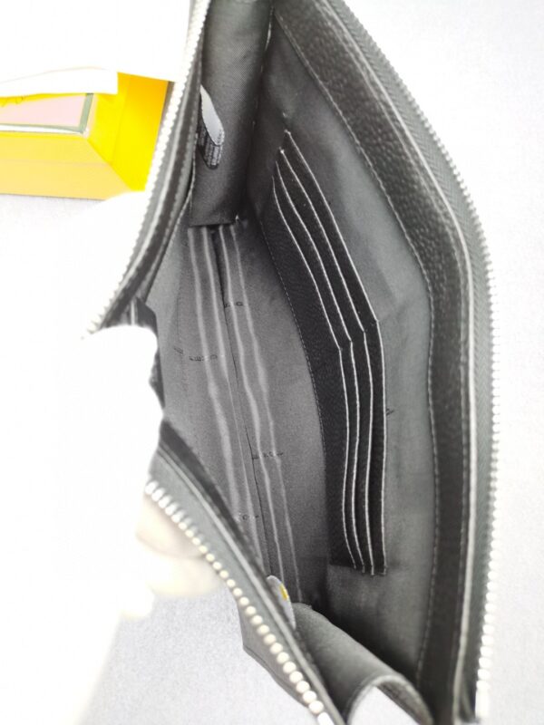 1:1 Replica Fendi Flat Pouch In Black with Silver Hardware For Men 27cm/10.5in FF