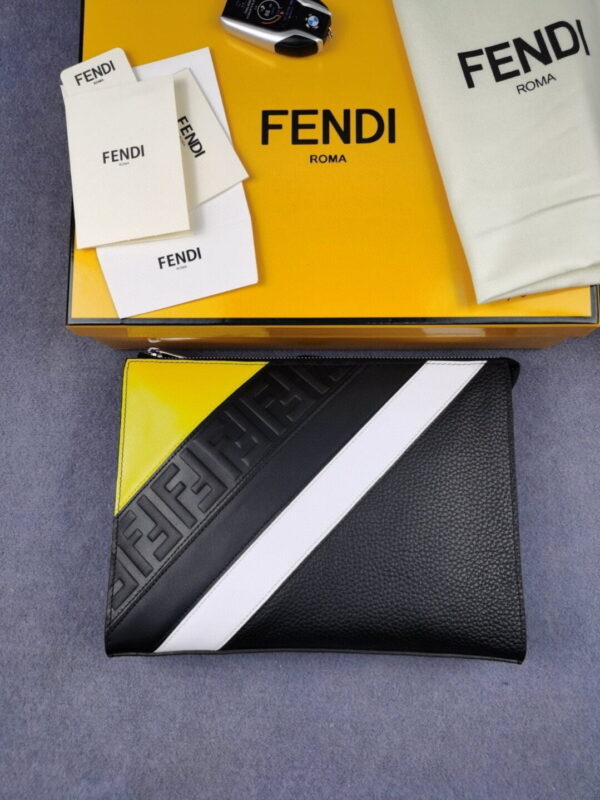 1:1 Replica Fendi Flat Pouch In Black with Silver Hardware For Men 27cm/10.5in FF