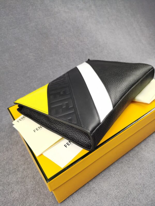 1:1 Replica Fendi Flat Pouch In Black with Silver Hardware For Men 27cm/10.5in FF