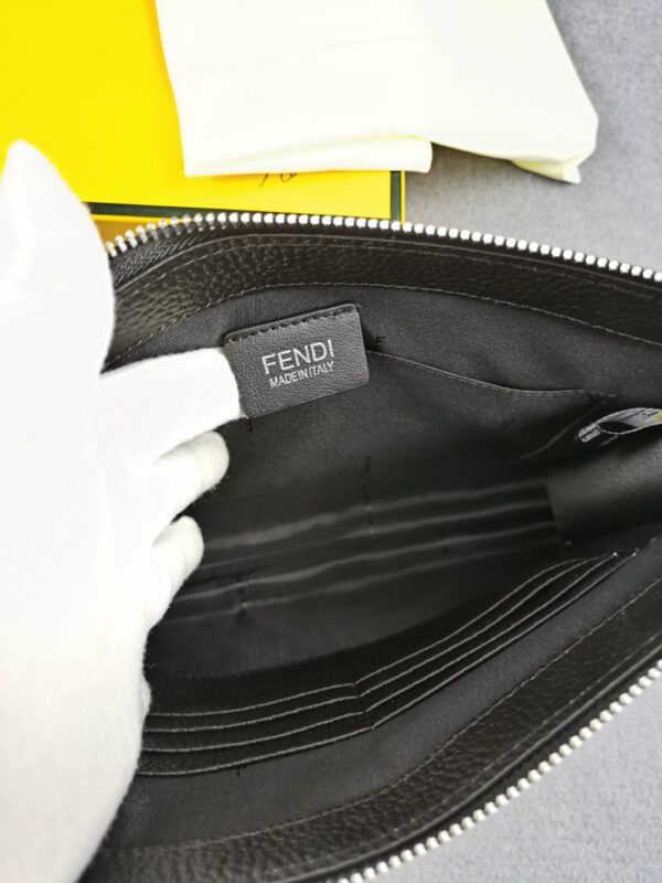 1:1 Replica Fendi Flat Pouch In Black with Silver Hardware For Men 27cm/10.5in FF