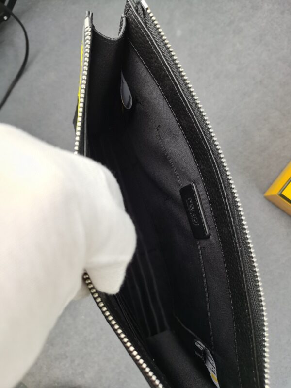1:1 Replica Fendi Flat Pouch In Black with Silver Hardware For Men 27cm/10.5in FF