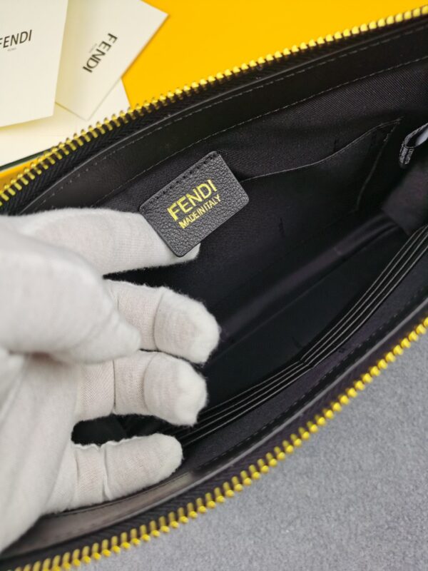 1:1 Replica Fendi Flat Zip Pouch in Black With Gold Toned Metalware For Men 27cm/10.5in FF