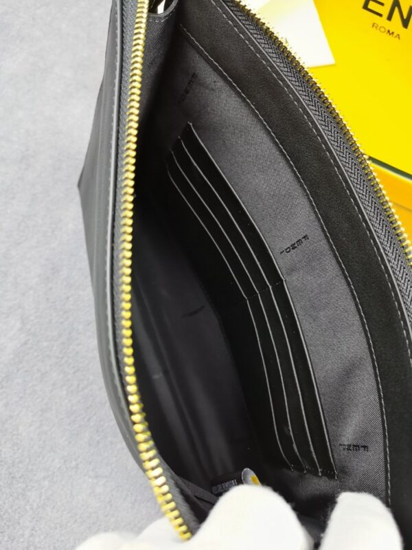 1:1 Replica Fendi Flat Zip Pouch in Black With Gold Toned Metalware For Men 27cm/10.5in FF