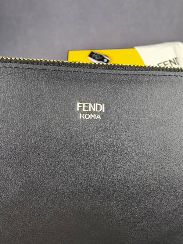1:1 Replica Fendi Flat Zip Pouch in Black With Gold Toned Metalware For Men 27cm/10.5in FF