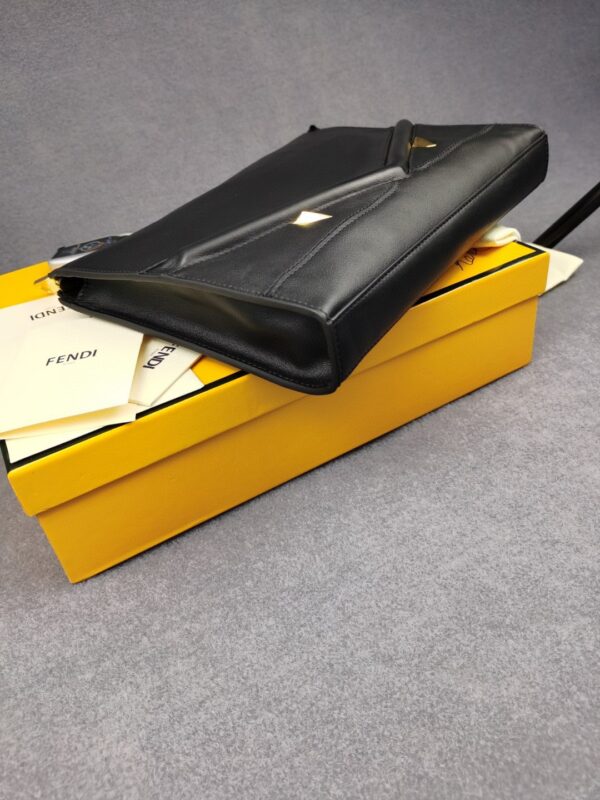 1:1 Replica Fendi Flat Zip Pouch in Black With Gold Toned Metalware For Men 27cm/10.5in FF