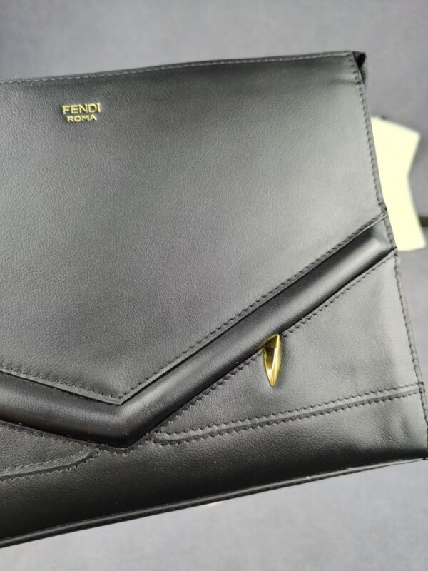 1:1 Replica Fendi Flat Zip Pouch in Black With Gold Toned Metalware For Men 27cm/10.5in FF