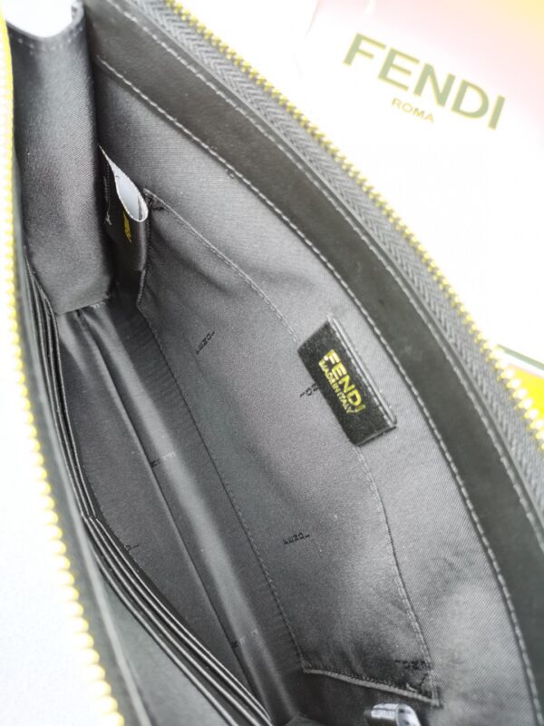 1:1 Replica Fendi Flat Zip Pouch in Black With Gold Toned Metalware For Men 27cm/10.5in FF