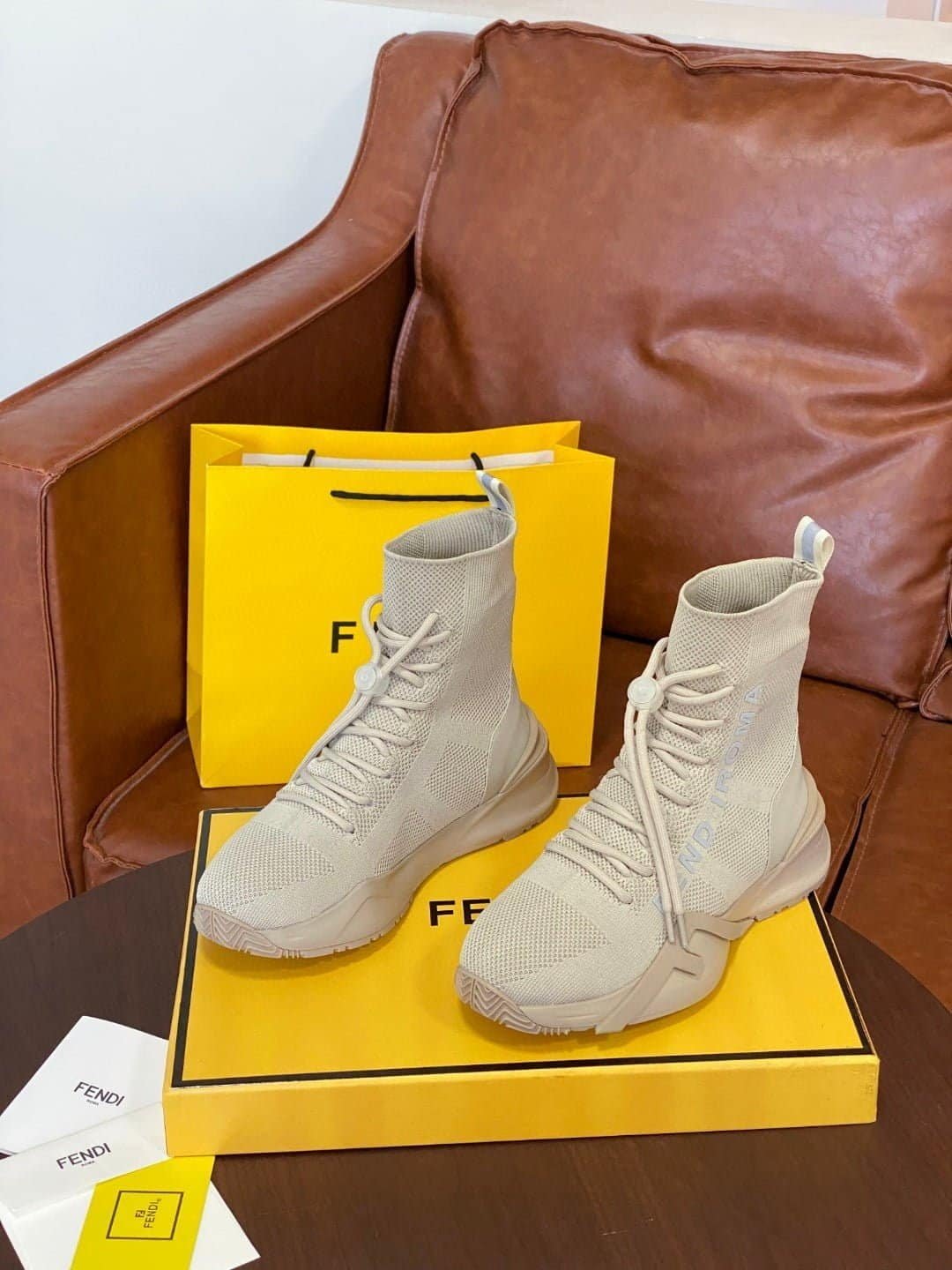 Fendi High Top Sneakers Beige For Women