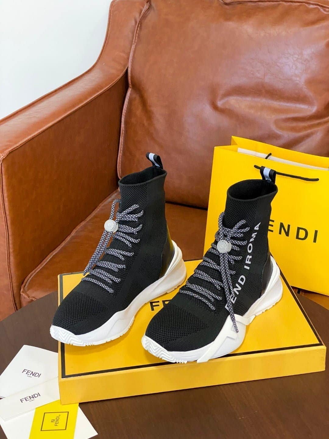 Fendi High Top Sneakers Black White For Women