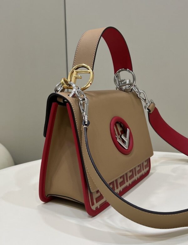 1:1 Replica Fendi Kan I F Medium Brown and Red Bag For Woman 18cm/7in