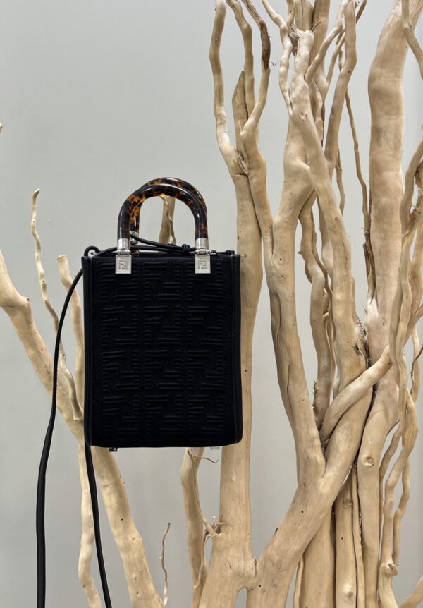 1:1 Replica Fendi Mini Sunshine Shopper Black Bag For Woman 18cm/7in