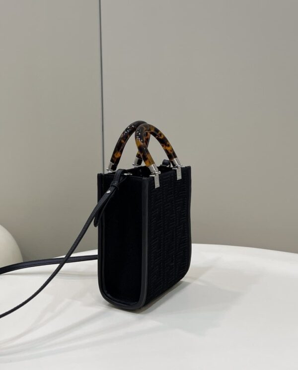 1:1 Replica Fendi Mini Sunshine Shopper Black Bag For Woman 18cm/7in