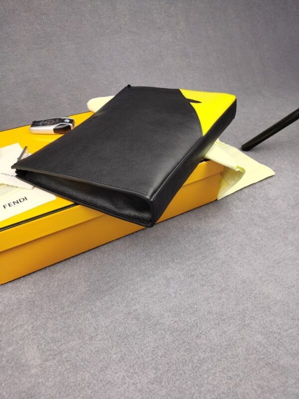 1:1 Replica Fendi Monster Eyes Camera Flat Zip Pounch Black, Yellow For Men 27cm/10.5in FF
