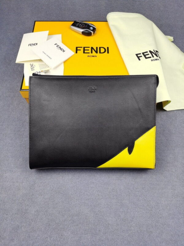 1:1 Replica Fendi Monster Eyes Camera Flat Zip Pounch Black, Yellow For Men 27cm/10.5in FF