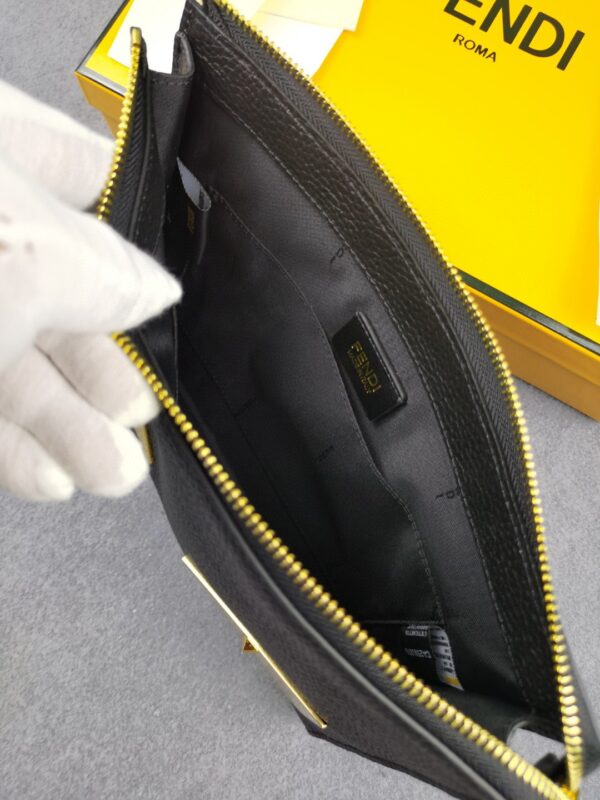 1:1 Replica Fendi Monster Eyes Flat Zip Pound Clutch in Black with Gold Toned Hardware For Men 27cm/10.5in FF