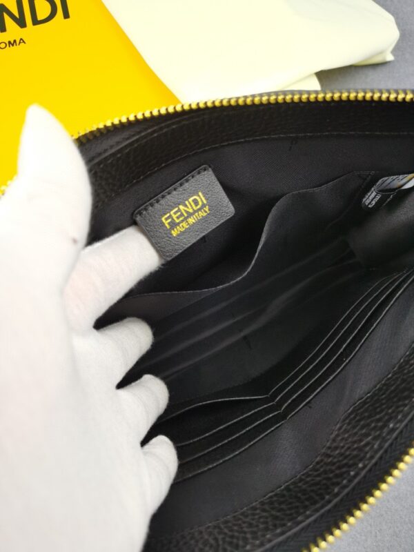 1:1 Replica Fendi Monster Eyes Flat Zip Pound Clutch in Black with Gold Toned Hardware For Men 27cm/10.5in FF