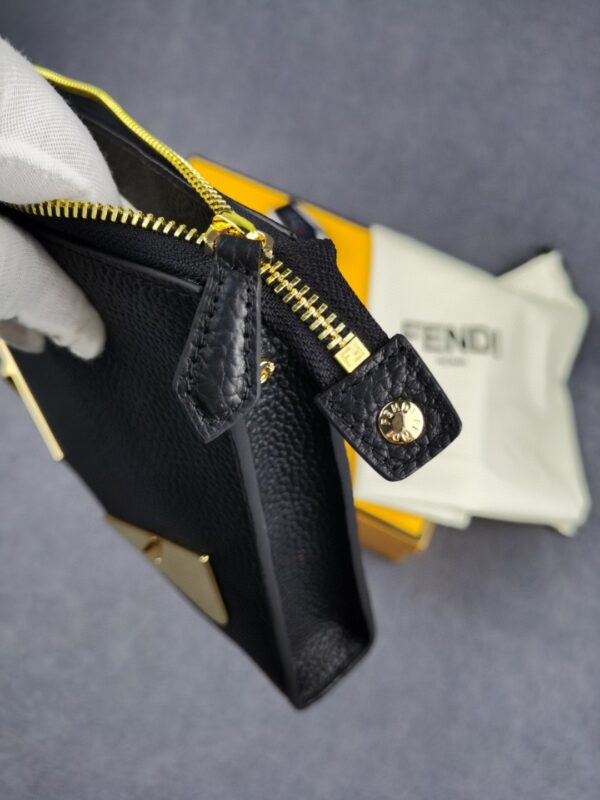 1:1 Replica Fendi Monster Eyes Flat Zip Pound Clutch in Black with Gold Toned Hardware For Men 27cm/10.5in FF
