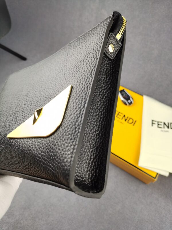 1:1 Replica Fendi Monster Eyes Flat Zip Pound Clutch in Black with Gold Toned Hardware For Men 27cm/10.5in FF