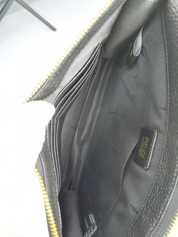 1:1 Replica Fendi Monster Eyes Flat Zip Pound Clutch in Black with Gold Toned Hardware For Men 27cm/10.5in FF
