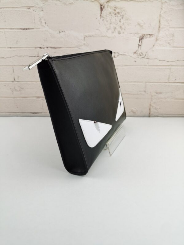 1:1 Replica Fendi Monster Eyes Flat Zip Pound Clutch in Black with Silver Hardware For Men 27cm/10.5in FF
