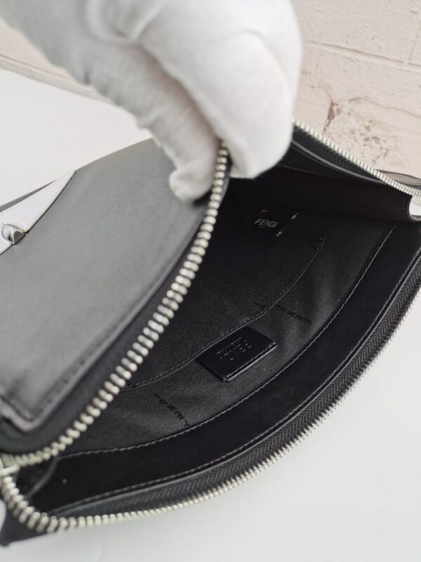 1:1 Replica Fendi Monster Eyes Flat Zip Pound Clutch in Black with Silver Hardware For Men 27cm/10.5in FF